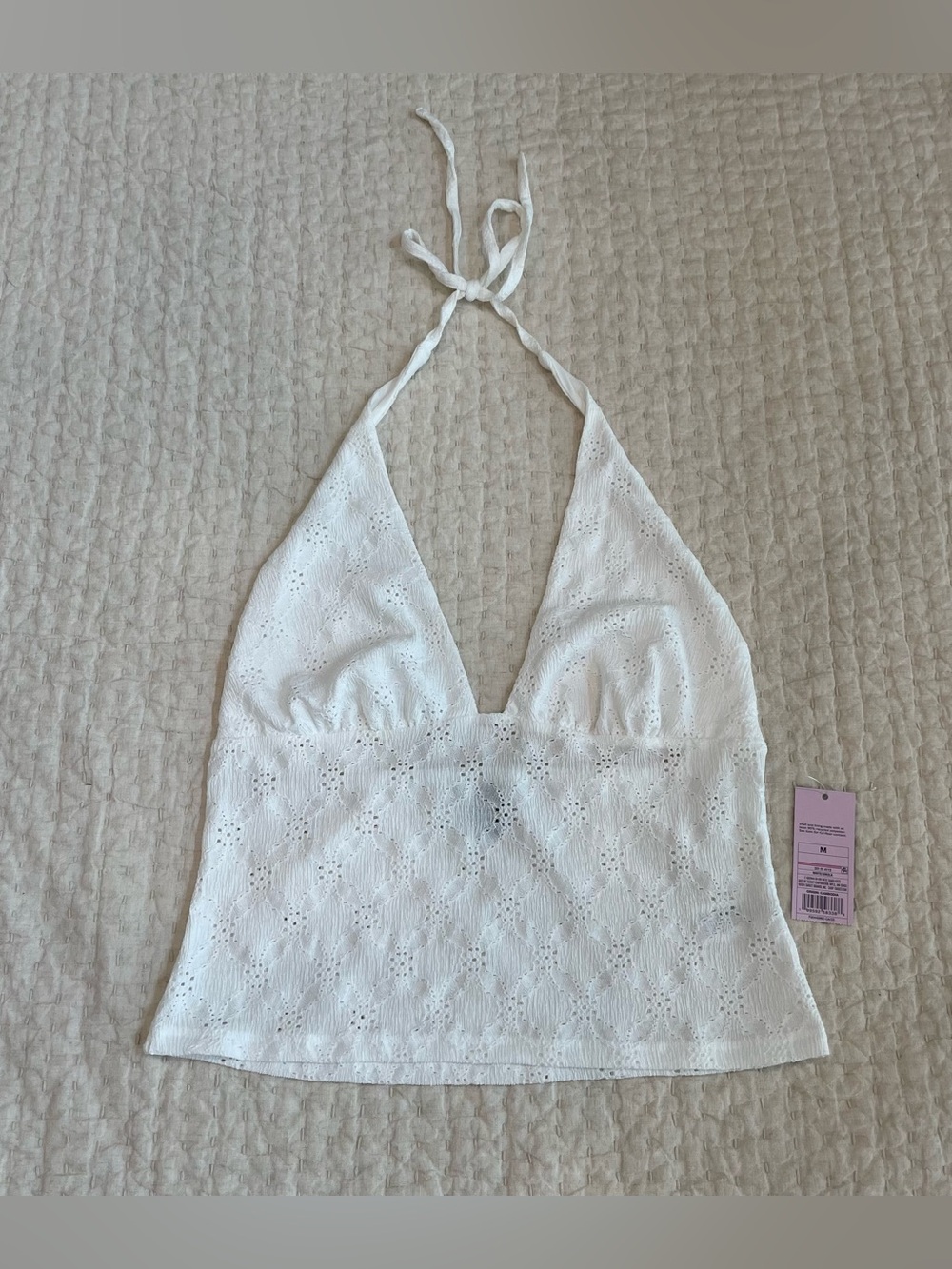 NEW Target White Eyelet Halter Top with Pink Tag